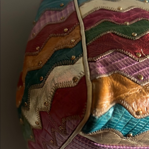 Vintage/Rare/HTF Sharif Leather Snakeskin Multicolor Chevron Patterned Bag - Picture 6 of 11